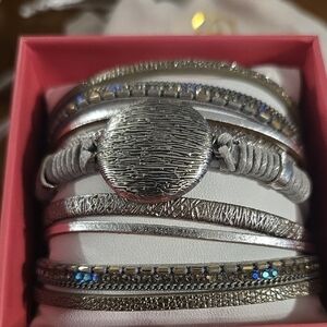 Elegant Silver Bracelet Set with Textured Accents